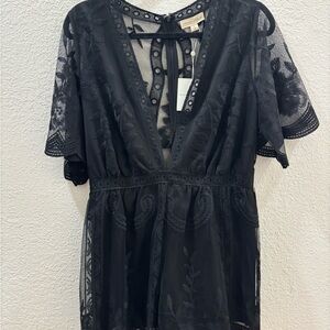 Honey Punch Black Sheer Lace Romper